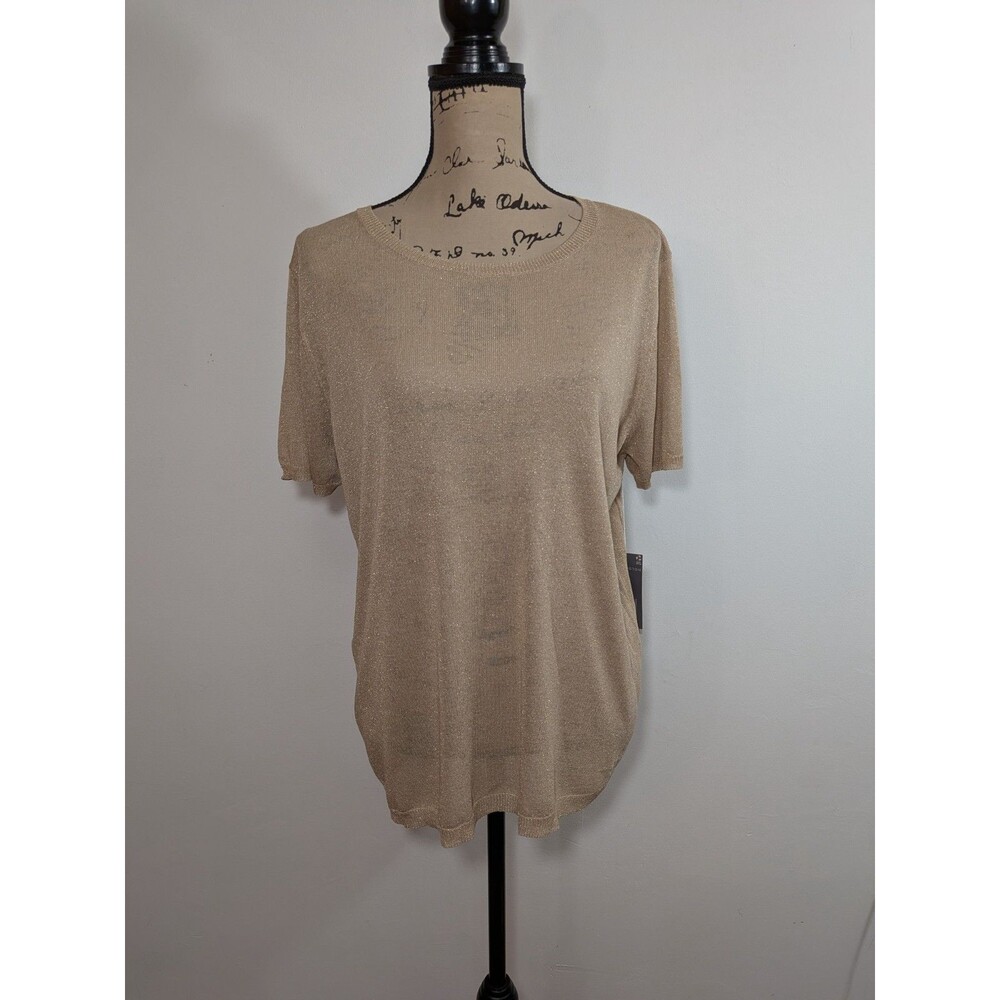 NWT Worthington Womens Scoop Neck Short Sleeve Dressy  Holiday T-Shirt Golden XL